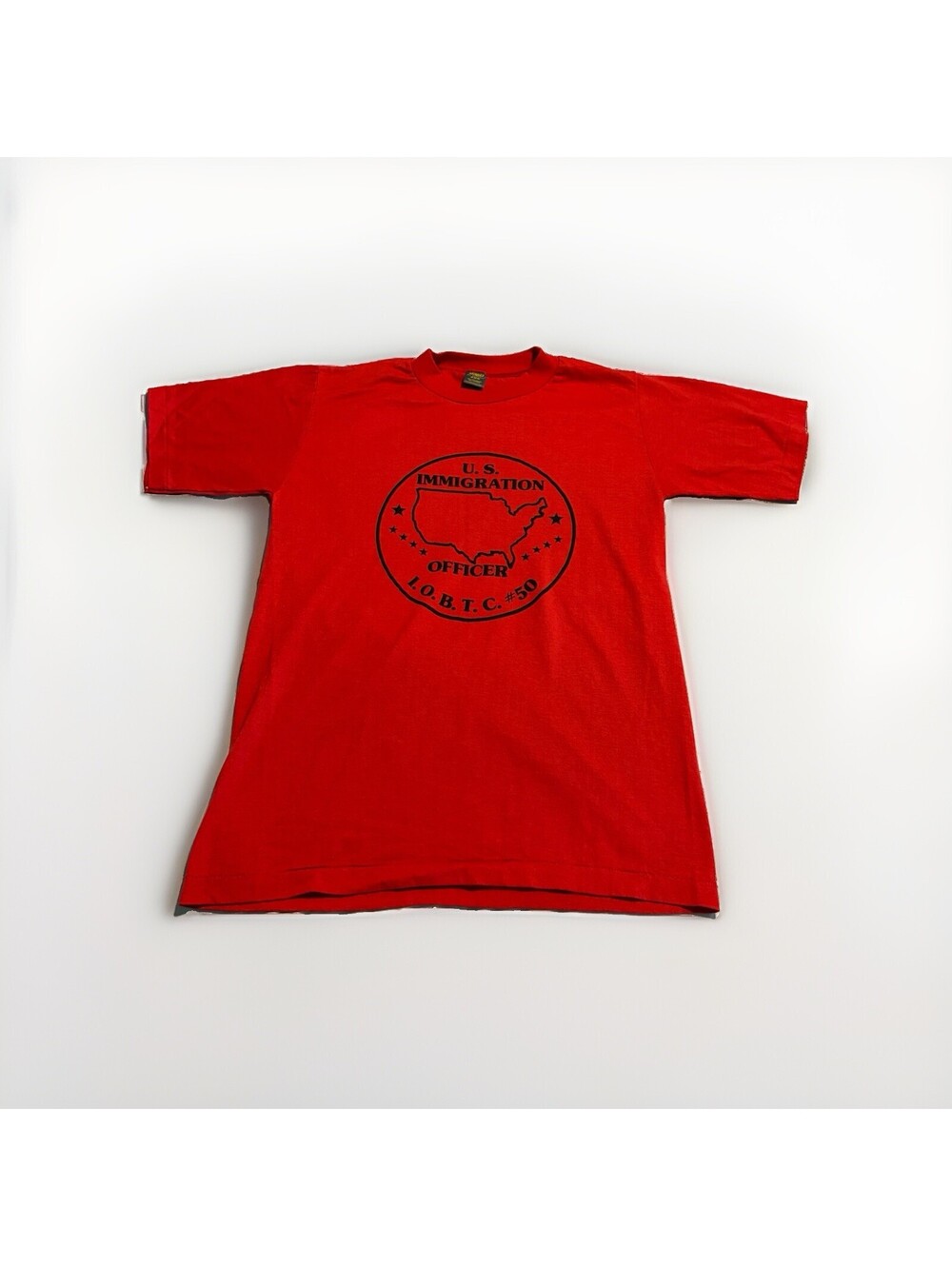 Vintage Jerzees Red U.S. Immigration Officer Short Sleeve Shirt Sz M(38-40)
